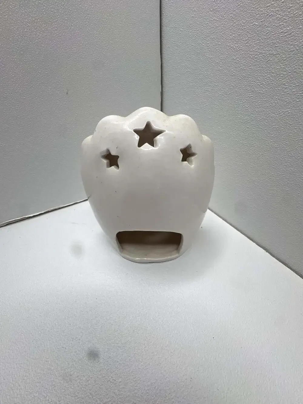 Vintage Ceramic Poinsettia Star Cut-Out Tea Light Candle Holder